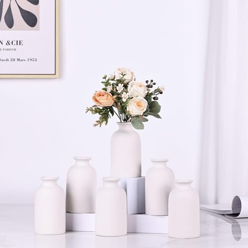 White Bud Vases Set of 6 - Mini White Ceramic