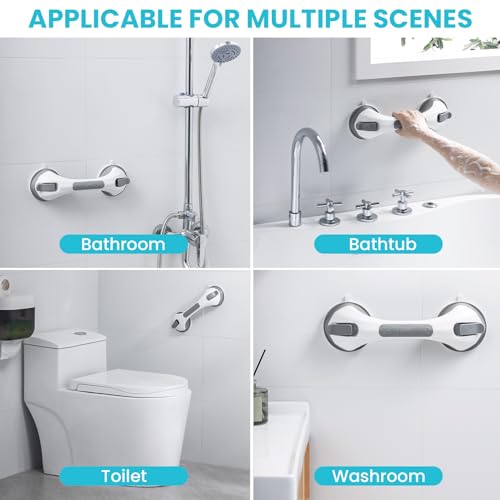TAILI Shower Grab Bar, 2 Pack 12 Inch Suction Grab Bars for Bathtubs and Showers for Elderly, Shower Handle for Seniors Bathroom Safety Grip, No Drilling Removable,Grey - Thumbnail 7