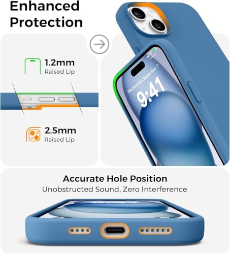 Image of DIZORO Compatible for iPhone 15 Plus Case 6.7, Slim Liquid Silicone 3 Layers Full Covered Soft Gel Rubber Phone Case Protective Cover 6.7 Inch - Azure Blue