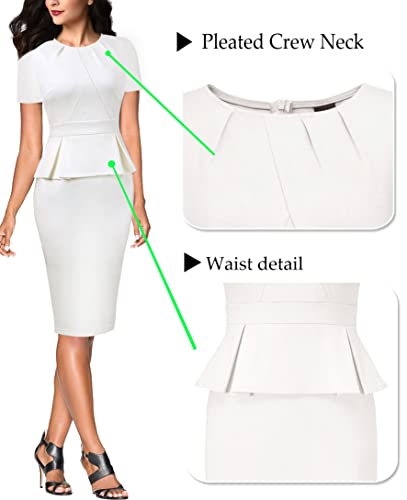 Image of VFSHOW Womens Pleated Crew Neck Peplum Work Business Office Church Bodycon Pencil Sheath Dress