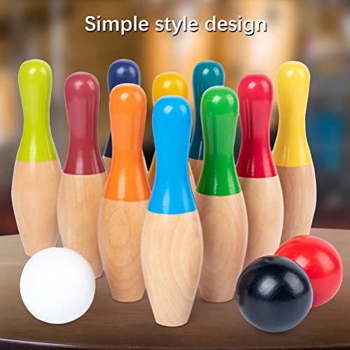 Foto von Bagima Bowlingspiele Kegel 25 * 20 * 10 Rasen-Bowlingspiele Holz-Hinterhof-Kegelspiel-Set mit 10 Kegeln, 3 Bällen und Netztasche für Kinder, Erwachsene, Drinnen und Draußen