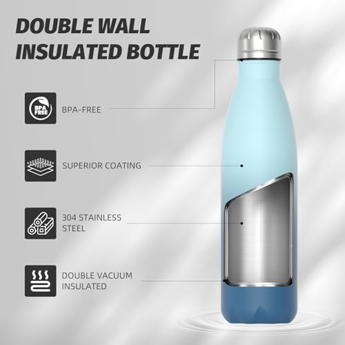 Image of WATERSY Stainless Steel water bottles,17oz /500ml Insulated Water Bottles,Ocean Blue metal water bottle Keeps Drink Cold and Hot,BPA Free kids water bottles for School,Gym,Travel,Sports