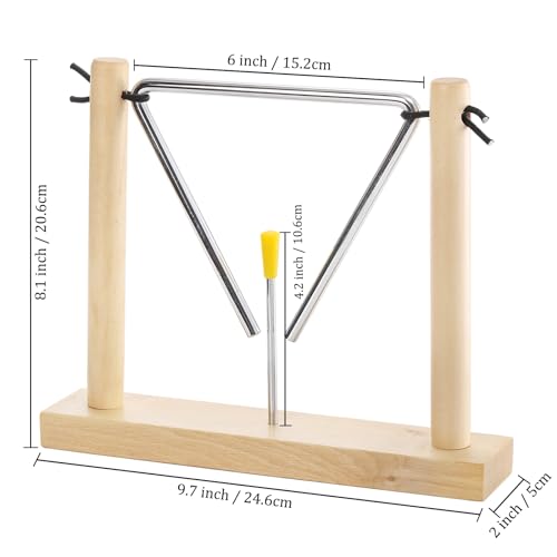 Foraineam 2 Pack Steel Triangles with Strikers and Wooden Stand, 6 Inch Musical Triangle Hand Percussion Instrument