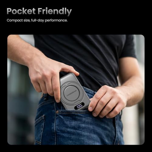 Image of CASEGEAR ACE 10000mAh Aluminium Wireless Power Bank Compatible with Magsafe, Strong N54 Magnet, 20W Fast Charging, Compatible with iPhone 12 & Above, Samsung, etc. 360 Rotating Stand, Digital Display