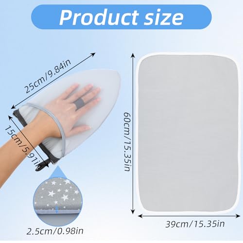 Yuomeaz Heat-Resistant Steamer Mitt Glove with Pressing Cloth, Portable Heat-Resistant Steamer Mitt Glove with Pressing Cloth, Handheld Ironing Board Garment Steaming Accessories Gloves for Clothes - Thumbnail 6
