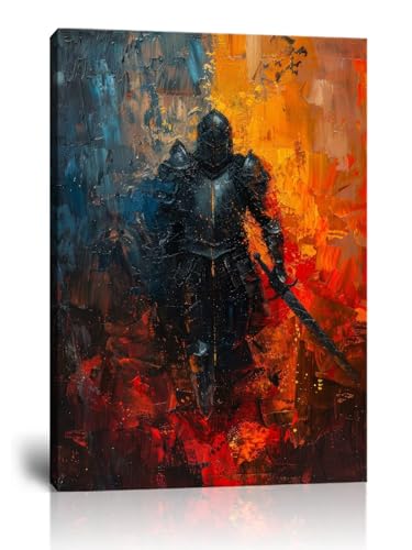 Knights Canvas Wall Art Medieval Warrior Wall Decor Crusaders Pictures for Bedroom Living Room Office Game Room Home Decoration Mens Gift Templar Prints Framed (24"L x 36"W)