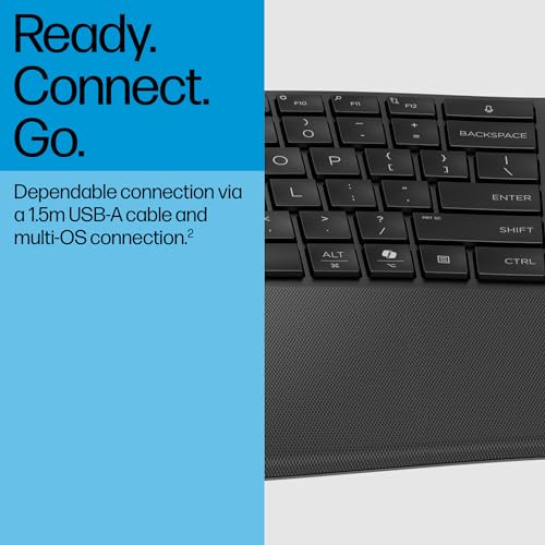 HP 480 Comfort Wired Keyboard - Plug & Play Keyboard, Connect to PC or Laptop with USB-A Cable - Windows, MacOS, & ChromeOS Compatible - 3 Adjustable Angles & 23 Programmable Keys Responsibly Made by HP - Image 4
