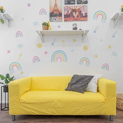 AIEX 58 Stickers Rainbow Wall Decals Pastel Rainbow Clouds Stars Sun Meteor Stickers for Girls Kids Kindergarten Room Nursery Decoration 4 41LVCy0+f8L. AC