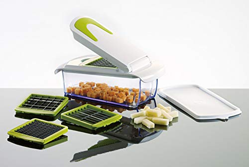 Magic Chopper - 4 Interchangeable Blades - Chop, Cut, Slice & Dice - Great for Fruit & Vegetables - Container with Storage Lid - Perpetual Peeler included and eBook