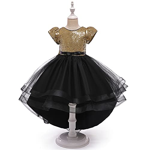 Girls Dresses Contrast Short Sleeve Twirly High Low Birthday Party Formal Dress Tulle Sequins Glitter Dress Toddler4