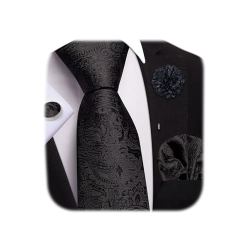 Image of Dubulle Mens Tie and Lapel Pin Paisley Striped Floral Necktie for Men Pocket Square Cufflinks 4PCS Set Wedding Party
