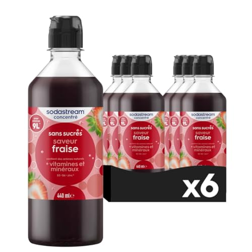 Sodastream Lot de 6 Concentrés saveur Fraise Sans Sucres pour Machine à Eau Pétillante et Soda | Préparez jusqu'à 9 Litres de Boisson à la Fraise en Quelques Secondes, 440ml