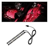 Universal Car LED Strip Light, USB Port Auto Interior Decorative Lamp, 12V Under Dash Ambient Night Light, 24 LEDs RGB Neon Interior Atmosphere Lights, LED Ambient Lights for Car SUV (Red, USB)
