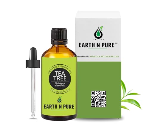 Image of Earth N Pure Tea Tree Essential Oil for Acne, Skin and Scalp Care - 100% Pure Natural Tea Tree Oil for Face, Hair & Aromatherapy - Steam Distilled - 100ml