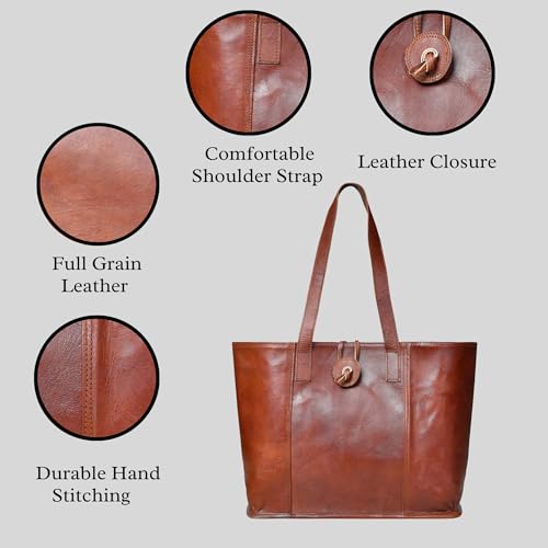 Vintage Genuine Leather Tote Handbag Shopper Purse Shoulder Bag for Women Office Laptop3