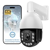 4K 8MP Outdoor PTZ IP POE Camera, Pan Tilt 20x Optical Zoom, Human Vehicle Detection, Auto Tracking PTZ Camera with 397.3ft IR Night Vision, 2-Way Audio, MicroSD 256GB(Compatible for Hikvision)