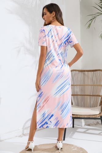 Image of Naggoo Summer Dresses for Women Short Sleeve Side Slit Long T Shirt Dress Beach Sundress Travel Vacation Outfits with Pockets