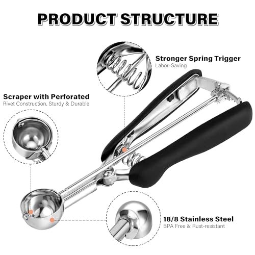 TJ POP Mini Cookie Scoop 3cm, Stainless Steel Ice Cream Scoop with Easy Trigger Release, Good Grip for Mini Ice Cream Cookies - Image 3
