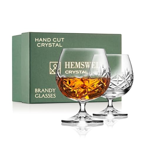 Hemswell Crystal Juego de 2 vasos de brandy Glenrigg de 8.5 onzas con caja de presentación con forro de satén, para brandy Snifter de coñac, regalos para hombres, brandy español