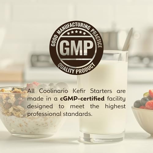 Image of Coolinario Kefir Starter (10-Pack, 1.5g Sachets) Live Probiotic Cultures | Homemade Kefir Starter Kit, Smooth, Creamy & Tangy, Non-GMO, No Preservatives, Gluten Free