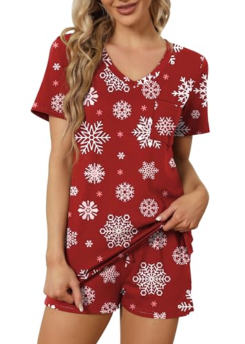 Image of RUBZOOF Women's Short Sleeve Pajama Sets with Pockets Casual V Neck 2 Piece Lounge Sets S-3XL