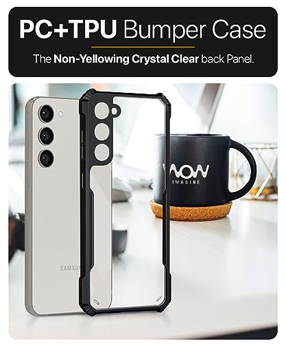 Image of WOW IMAGINE Shock Proof Clear Protective Back Case for Samsung Galaxy S23 Plus 5G - AirEDGE Technology | 360 Degree Camera Protection | Transparent Hybrid Back Case Mobile Cover - Black