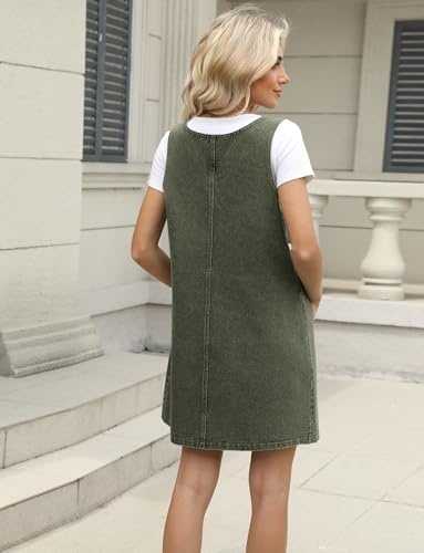 Image of Xaspee Denim Overall Dress for Women Casual Mini Sleeveless Jean Vintage Jumper Skirt Dress with Pockets