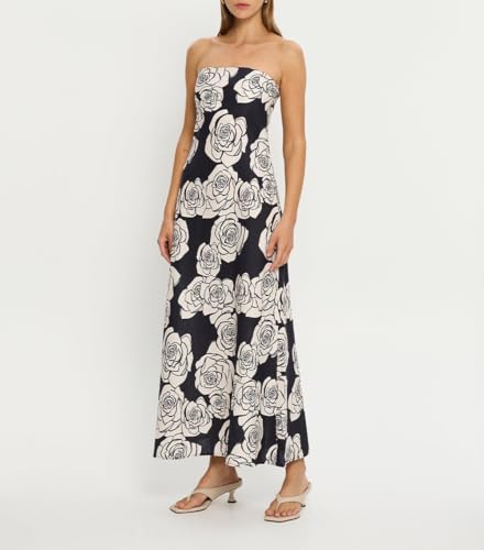 Image of Women Floral Print Maxi Tube Dress Strapless Flowy Long Bandeau Dress Y2K Open Back Sundress Summer Beachwear