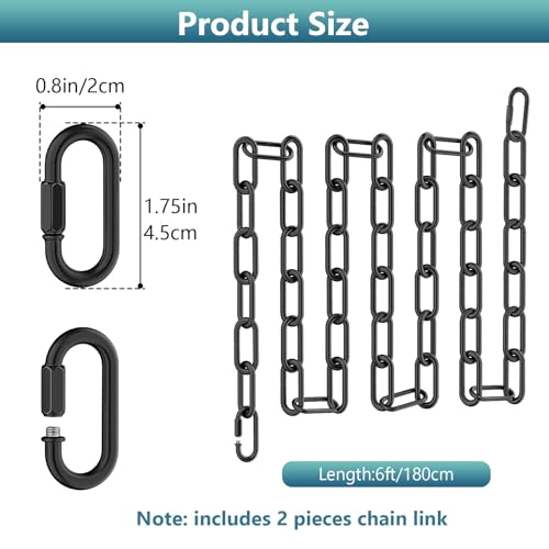 Image of garini 6 Feet Industrial Black Light Fixture Chain, Adjustable Metal Pendant Chandelier Chain Extension with Detachable Link, Maximum Load is 66 Pounds
