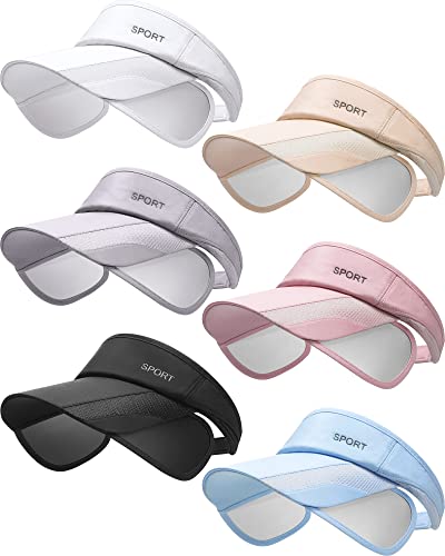 6 Pieces Summer Sun Visor Hat Adjustable Golf Cap Womens Golf Hat Sport Visors For Women Women's Visors Sun Protection Hat With Retractable Brim For Women Men Beach Sport Running Tennis Applications #TOP28