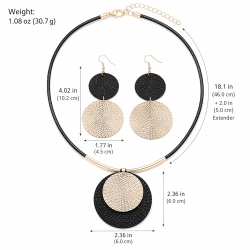 YOOESTORES82 Gold Disc Pendant Necklace Earrings Set Leather Cord Black Circle Statement Necklaces Geometric Textured Medallion Jewelry For Women Party Fashion (Gold) by YOOESTORES82 - Used condition - Image 5