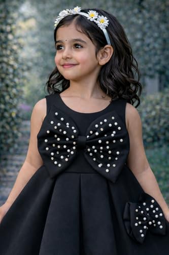 Image of Buy & Try Girls Sleeveless Frock & Dress, Scuba Fabric Knee Length Dress with Zipper Closure, Diamond Stone Pattern, Stylish Revit Look for Birthday & Festive Occasions