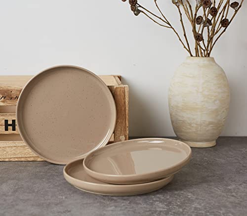 Famiware 4 Pieces Salad Plates Set, 7.5 Inches Dessert Plates, Scratch Resistant, Stoneware Dinnerware, Kitchen Modern Rustic Serving Dishes, Cinnamon Brown #TOP1