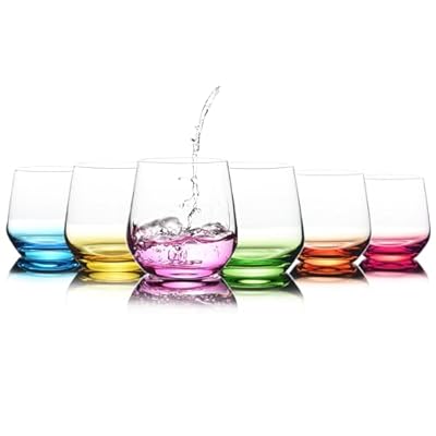 BACLIFE Stemless Wine Glass Set of 6 - Hand Blown Colored Short Wine Tumblers - 15 oz Elegant Sparkling Wine Glass - Unique Gift for Birthday,Wedding, Anniversary - Clear