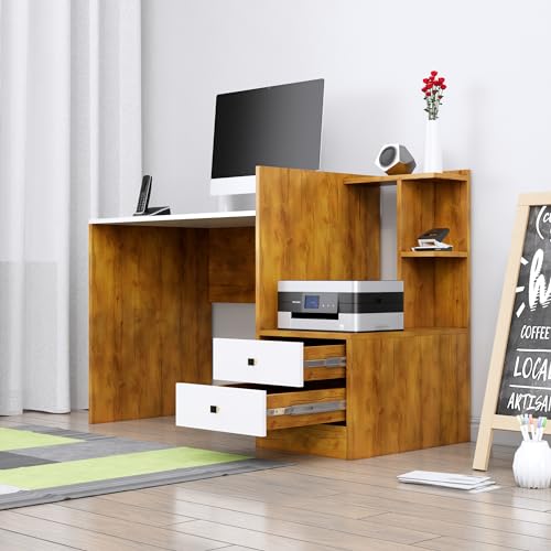 Image of Bniture Wooden Study Table for Home | Engineered Wood Study Table with Side Open Storage Area | Multi Purpose Computer Desk for Writing & Study | Laptop Table for Study Room, Giant Wood & Frosty White