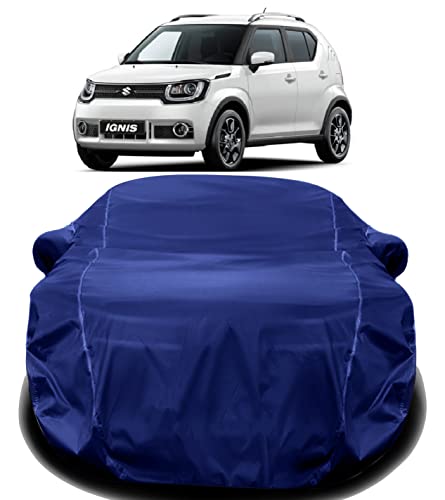 Image of AUCTIMO Maruti Suzuki Ignis Car Cover Waterproof Ignis Car Body Cover with Triple Stitched Fully Elastic Ultra Surface Body Protection (Navy Look)