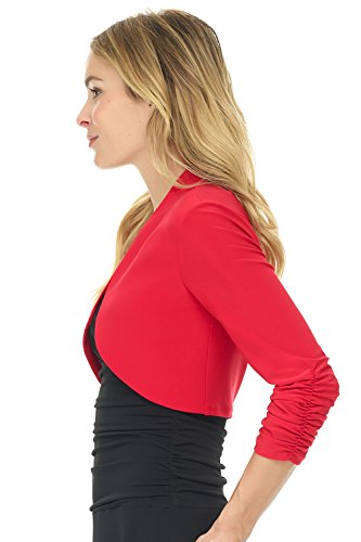 Image of Rekucci Women's Chic Soft Knit Stretch Bolero Shrug with Ruched Sleeves
