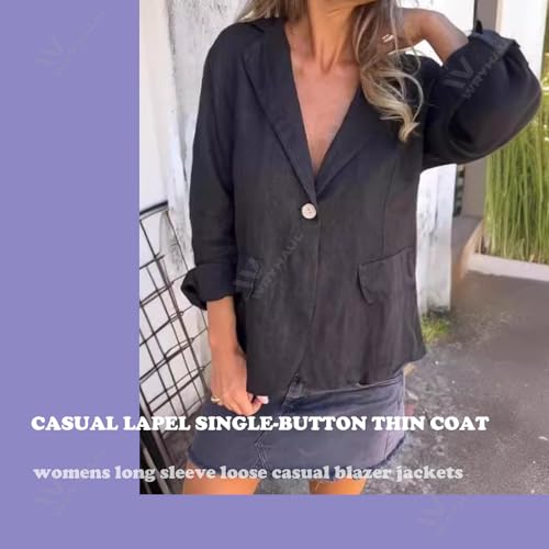 Southwestm Cotton and Linen Casual Lapel Single-Button Thin Coat, Womens Long Sleeve Loose Casual Blazer Jackets3