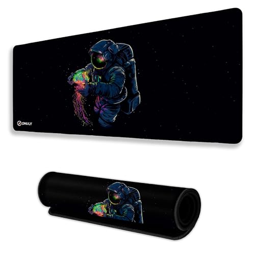 Image of Astronaut Space Mouse Pad 11x23 Inch 2mm Extended Gaming Desk Mat with Anti-Slip Rubber Base Mousepad for Smooth Surface Desk pad for PC & Laptop Use Waterproof & Stiched (Multicolour) Deskpad