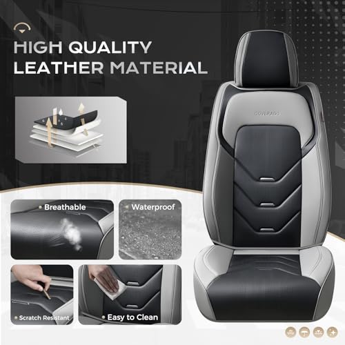 Image of Coverado Car Seat Covers, Front Seat Cover for Car, Waterproof Leather Car Seat Protector, Gray&Black Seat Covers Front Seat, Universal Car Seat Cushion Automotive Seat Covers Fit for Most Vehicles