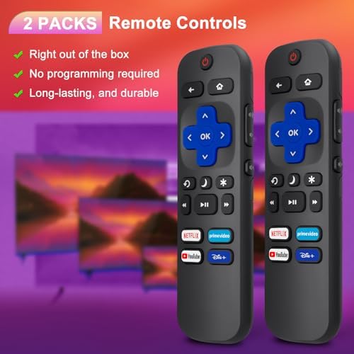 (Pack of 2) Remote Control for Roku TV Remote Replacement for TCL Hisense Sharp Philips RCA Onn Sanyo Jvc Insignia Westinghouse Roku Smart TVs, 2 Pack - 1