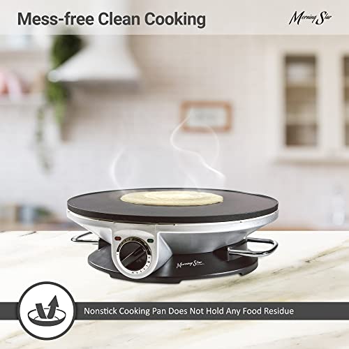 Morning Star Electric Crepe Maker Machine With 13-Inch Non-Stick Griddle Ideal For Pancakes, Eggs, Tortillas, & Lefse With Batter Spreader And Attached Handle Crepes Maker #TOP5