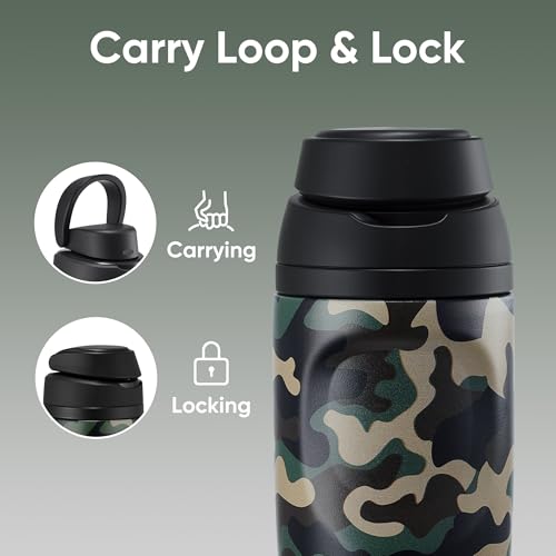 Image of Fijinhom 24 oz Insulated Water Bottle,Stainless Steel Sports Water Bottle with Straw, Double Wall Vacuum Leak Proof, Cold for 24 Hours, BPA Free for Travel, Sport, Outdoor, Camouflage color