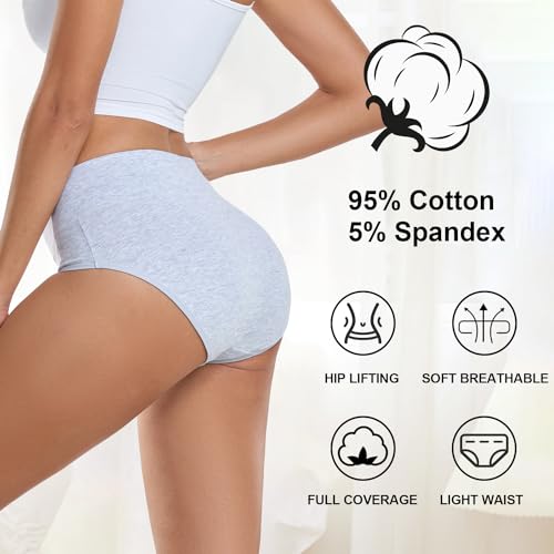 coskefy Women's High Waisted Cotton Underwear Soft Breathable Panties Stretch Briefs Ladies Panties 5 Pack4