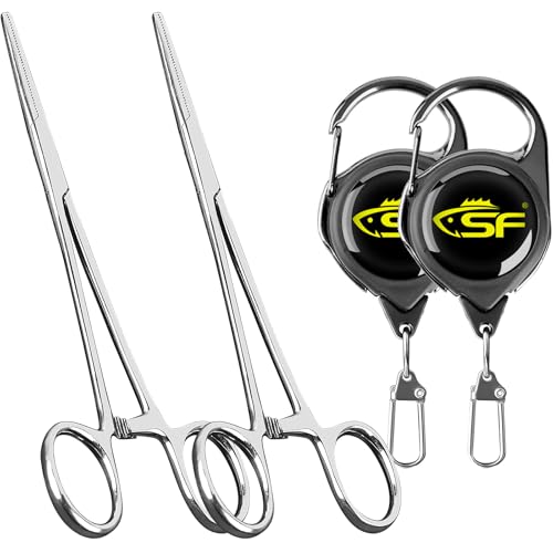 Removedor de anzuelos SF con pinzas hemostáticas de acero inoxidable de 16 cm y zinger retráctil