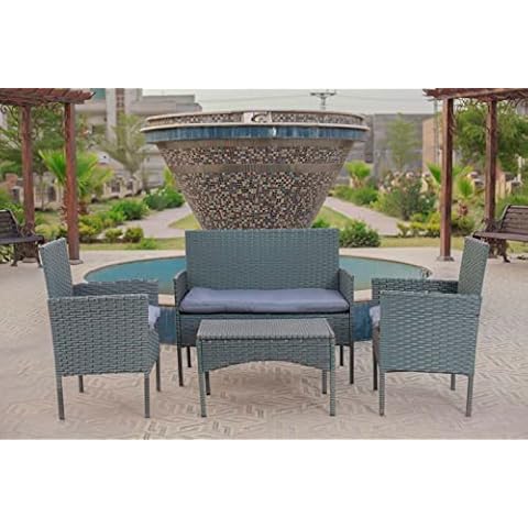 COSMO BUY 4 Piece Rattan Garden Furniture Sets, Patio Conservatory Indoor Outdoor | PE Rattan Garden Sofa Set with Thick Cushion, 2 Armchairs and table, Pool Side, Balcony, Garden (Grey) Cover