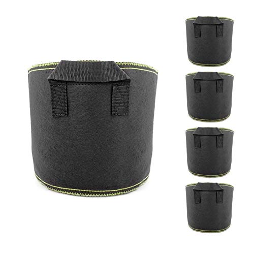 HXBG Bolsas de cultivo para plantas, tela gruesa negra no tejida, contenedor de jardín con asas de correa para jardín de guardería y cultivo de planta, paquete de 5
