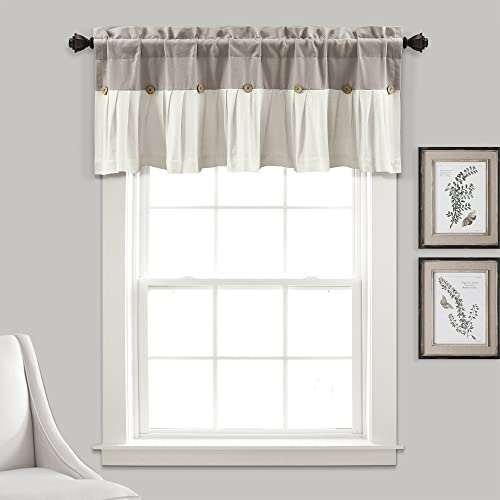 Image of Lush Decor Linen Button Farmhouse Valance Curtians 52 inchW x 18 inchL Linen - Linen Valances For Windows - Kitchen Curtains Valances - Bathroom Curtain