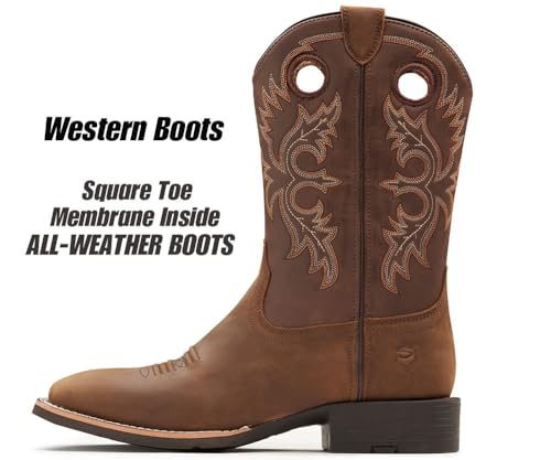 SUREWAY Western Boots For Men - Mens Square Toe Cowboy Boot,Oil/Slip Resistant,Durable Fashionable Classic Pull on 10 Inch Boots,Mid Calf Soft toe Wellington Boots2