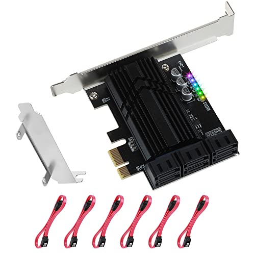 ASM1166 PCIe X1 SATA Card 6 Ports, Non Raid, Joylifeboard PCIE SATA III Controller Expansion Card 6 Gbps, Support 6 SATA 3.0 Devices, PCIe SATA Card with 6 SATA Cables+Thin Bracket